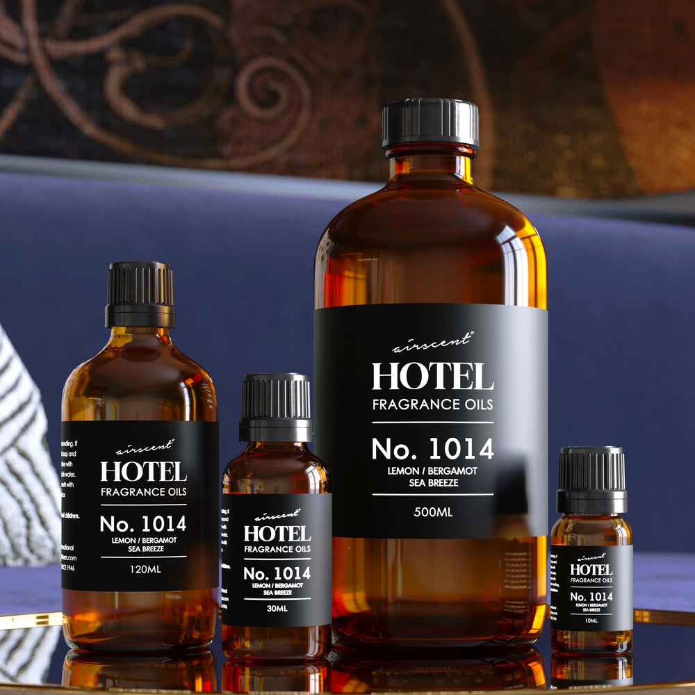 Air-Scent bottle staged on hotel lobby table showing professional ambiance