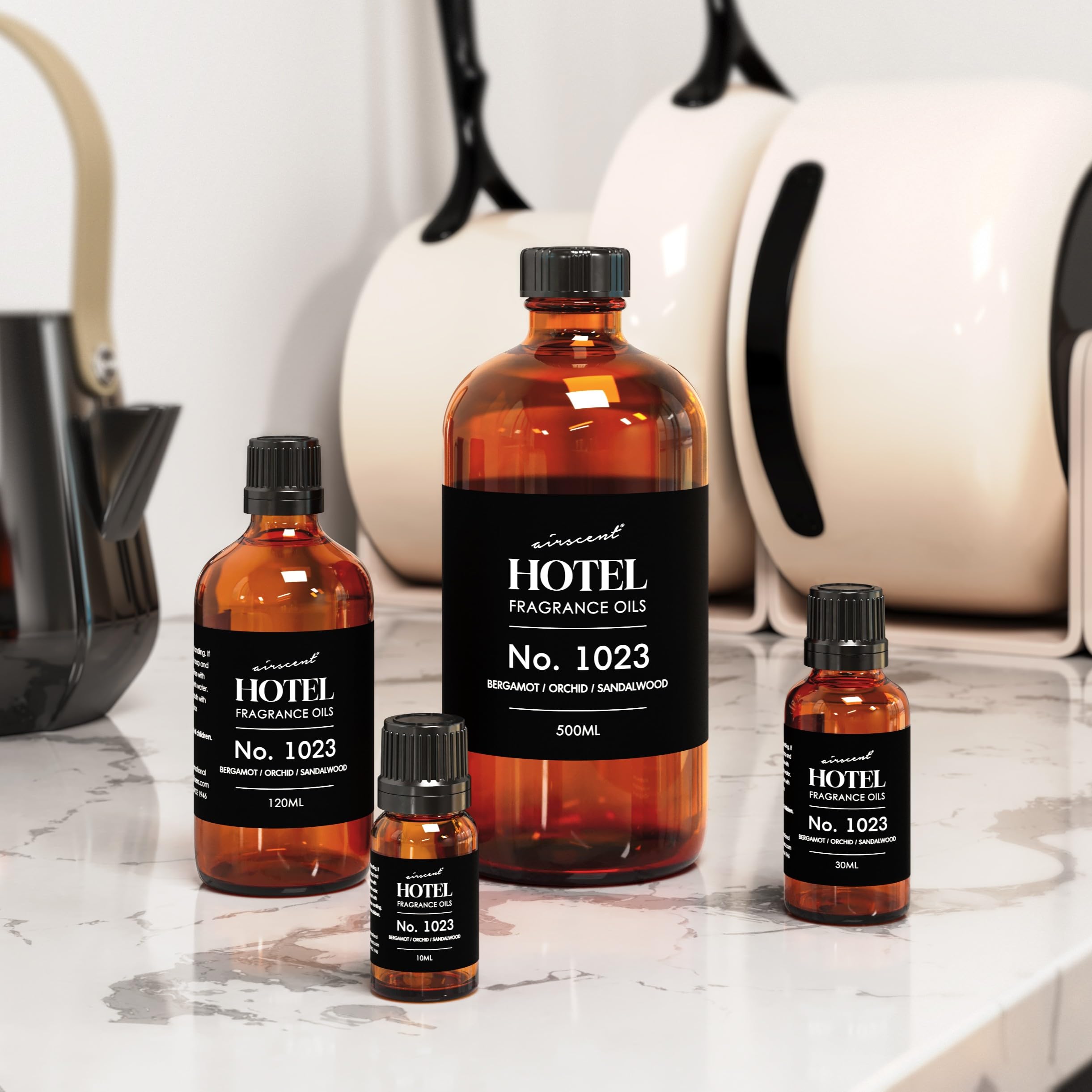 Air-Scent bottle styled on a bedside table conveying luxury hotel-inspired ambiance