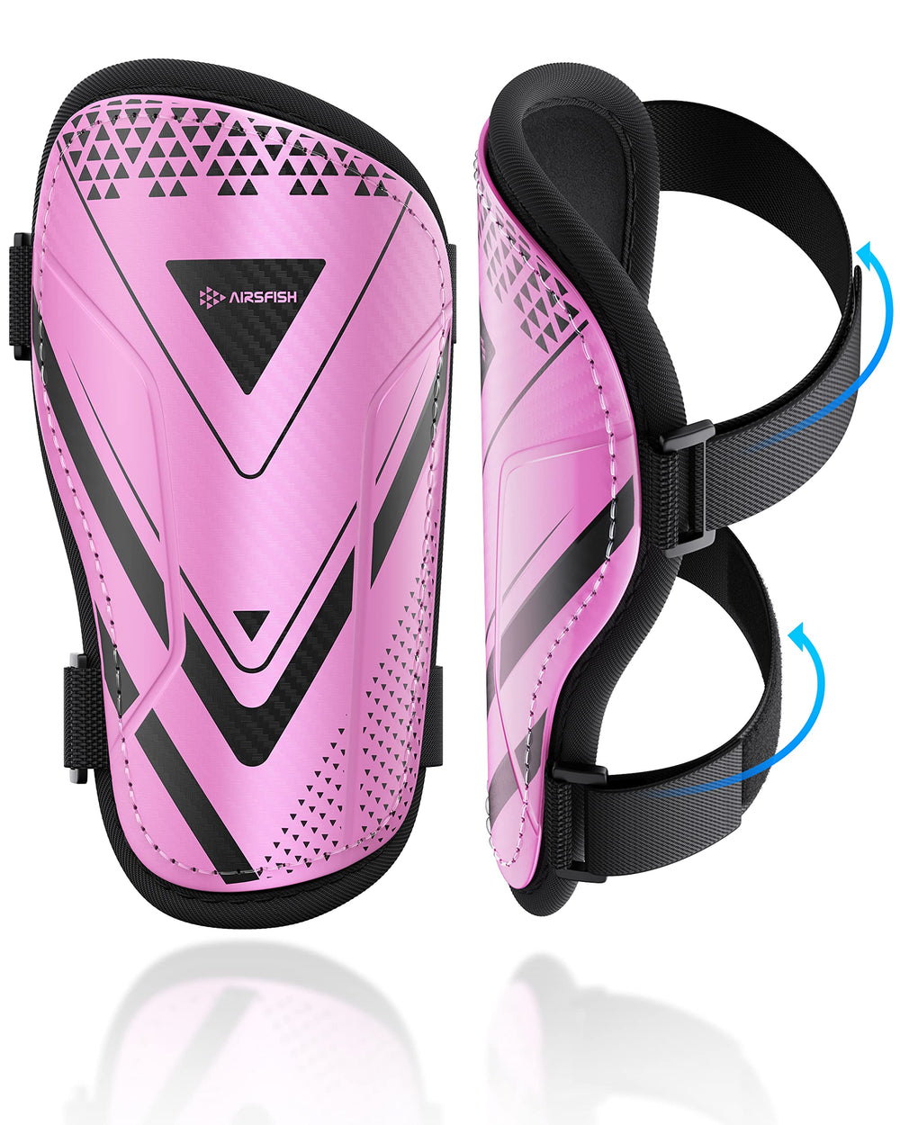 AirsFish front view pink shin guard showing protective profile and secure fit