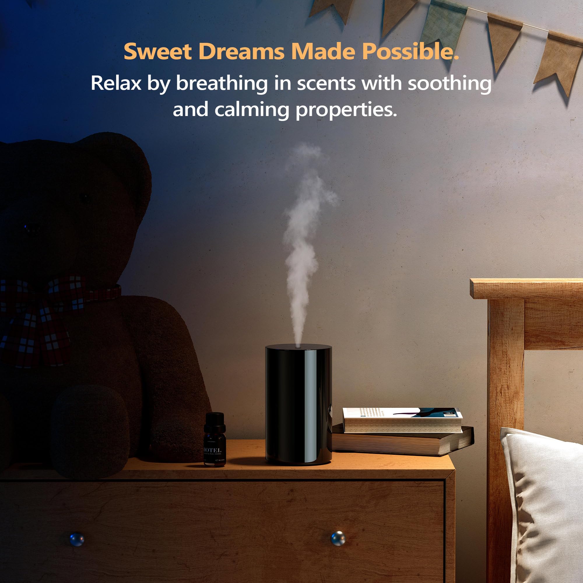 Airversa AN8 lifestyle bedroom setup evoking restful ambiance and refined fragrance