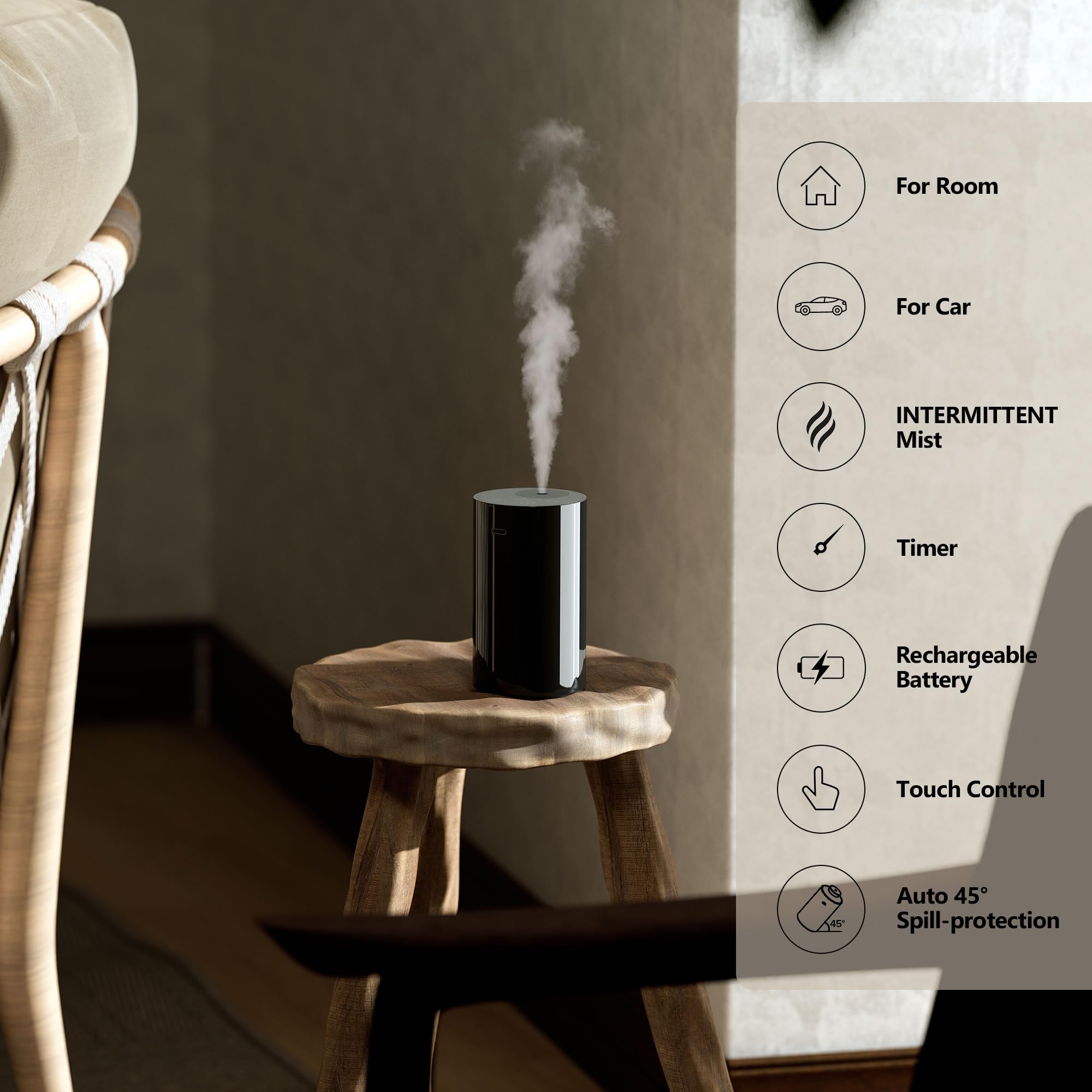 Airversa AN8 top control panel highlighting touch buttons and adjustable scent settings