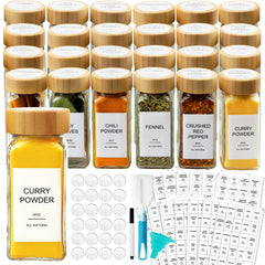 AISIPRIN front view showing all 24 glass jars and included accessories for organized storage