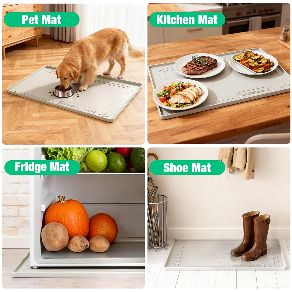 Aisslro used as pet feeding mat showing easy cleanup and floor protection