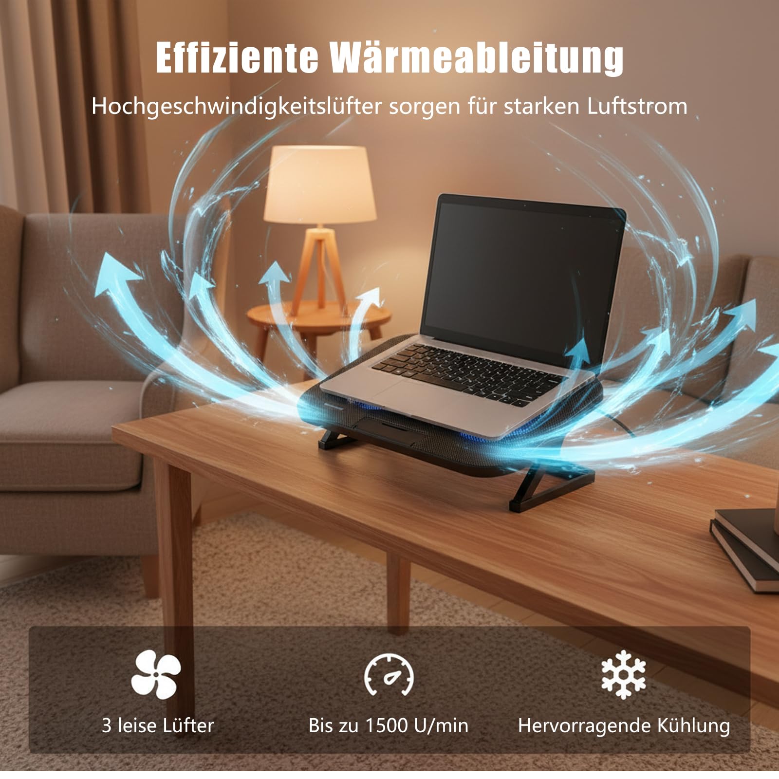 AISUNKUTECH close-up of three fans highlighting quiet cooling performance benefit