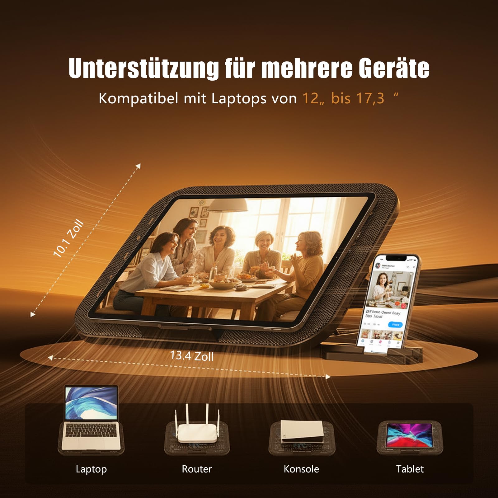 AISUNKUTECH next to 17-inch laptop showing fit and scale for large laptop compatibility benefit