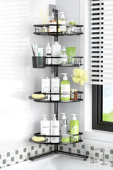 Aitatty front view showing full rustproof corner shower caddy and organized bottles