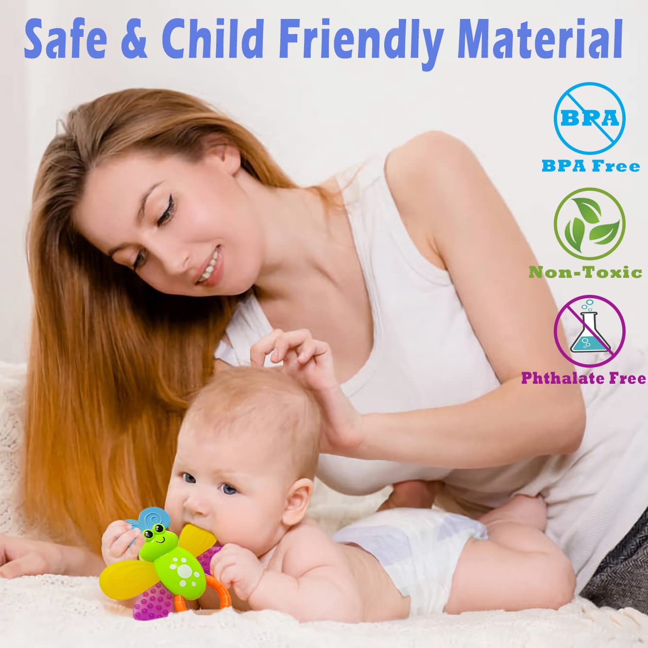 AIVIAI parent holding rattle with baby reaching, encouraging grasping and bonding