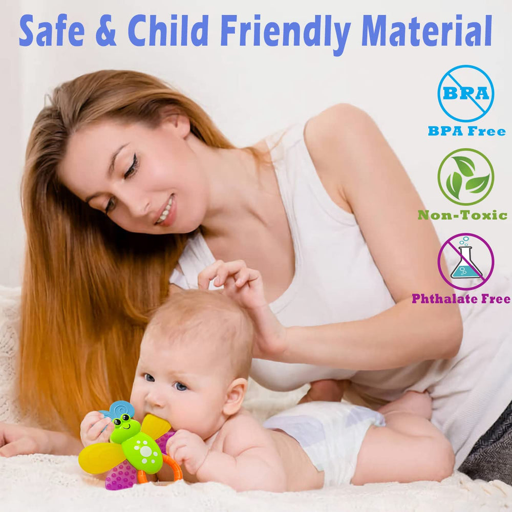 AIVIAI parent holding rattle with baby reaching, encouraging grasping and bonding