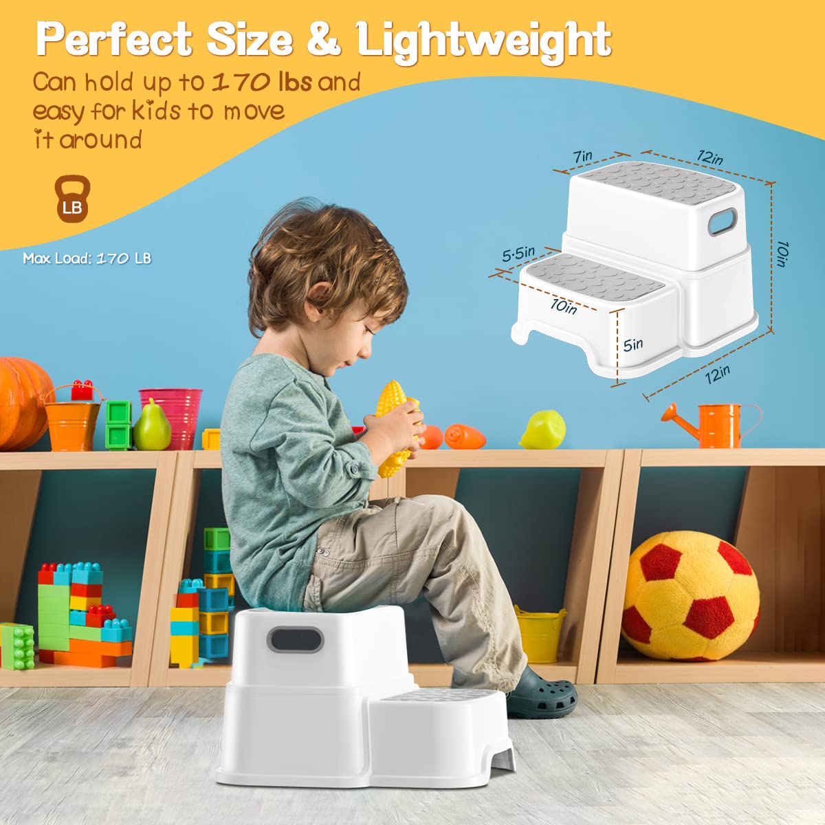 AJVV stacked two-step stool compact storage and easy portability benefit