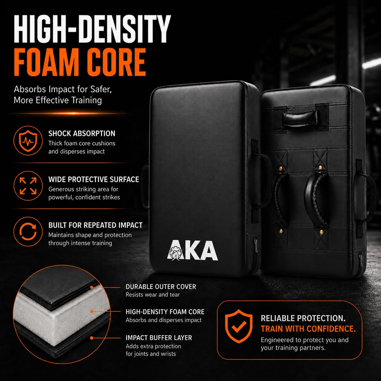 AKABIKE side profile highlighting thickness and durable impact foam benefits