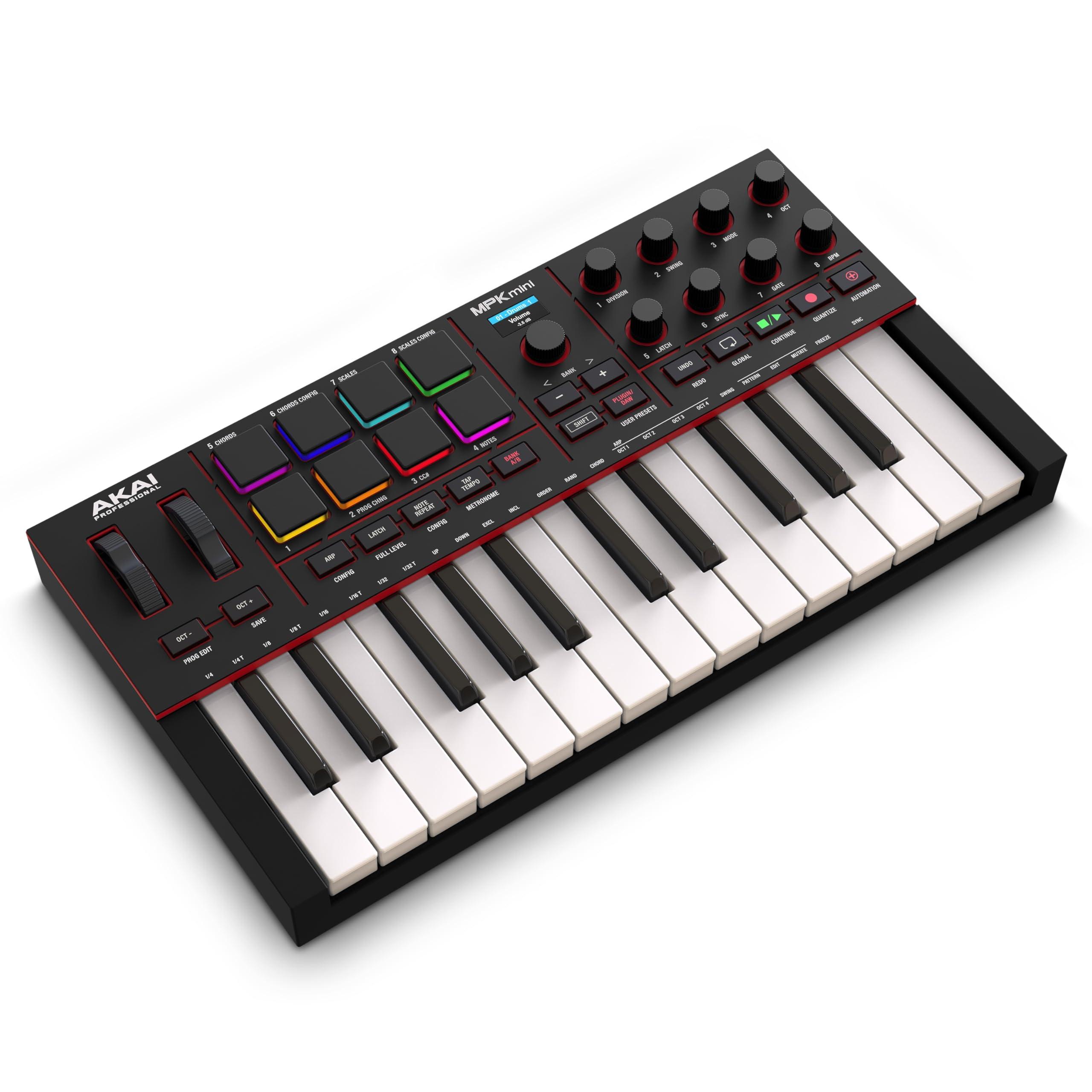 Akai Professional MPK Mini IV front overview showing compact controls and keys for portable production