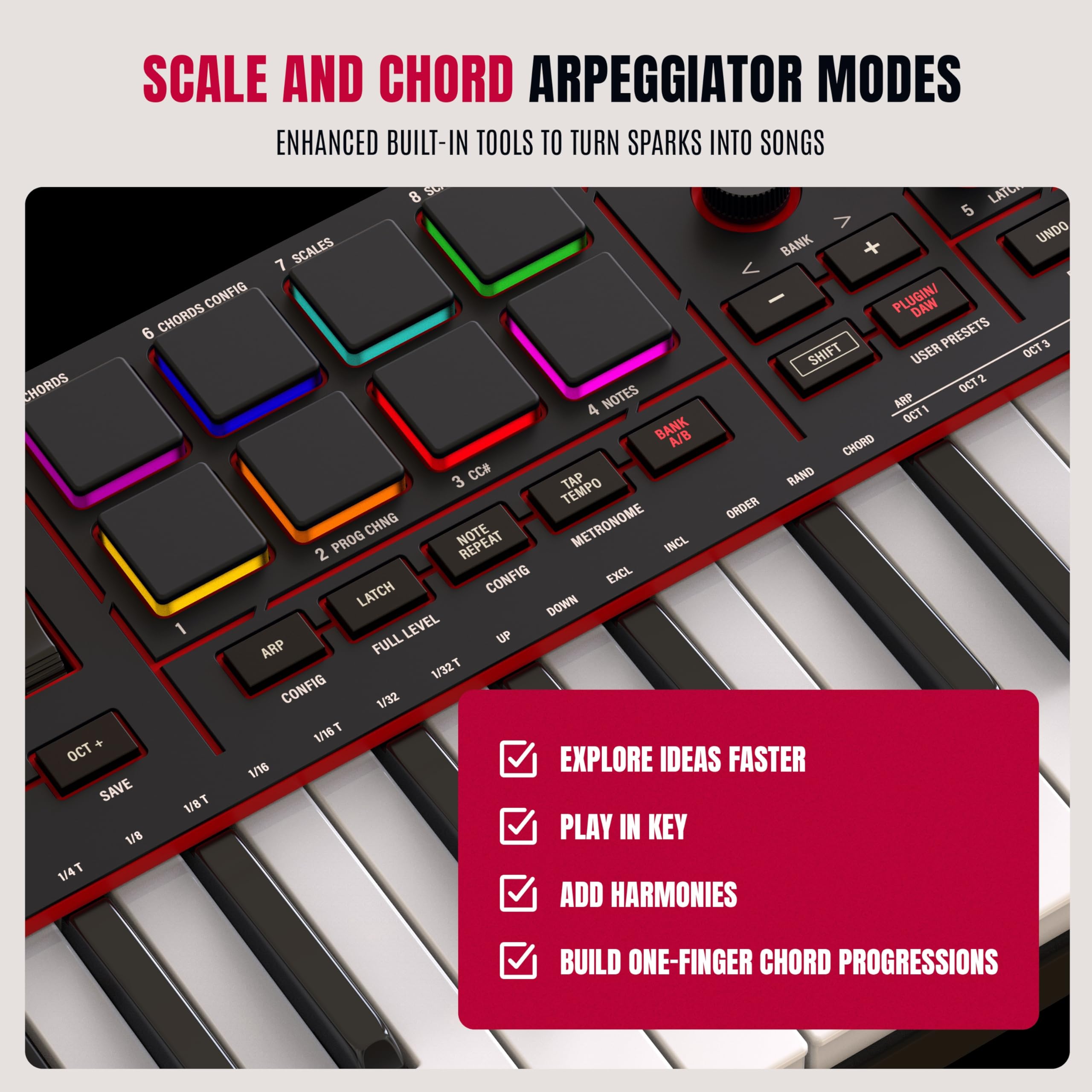 Akai Professional MPK Mini IV on a studio desk in use to speed up beat and melody creation