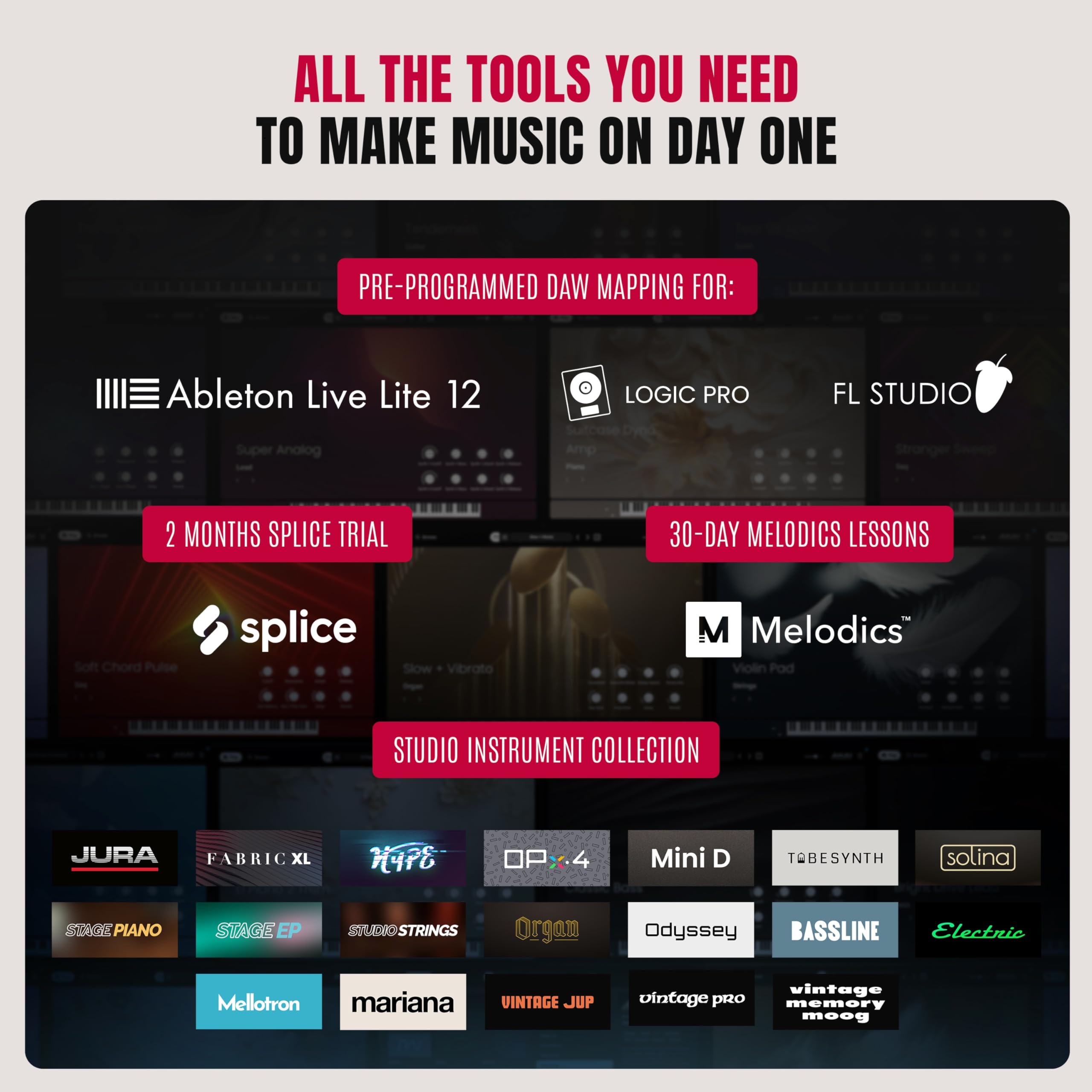 Akai Professional MPK Mini IV software bundle displayed to show included sounds and plugins