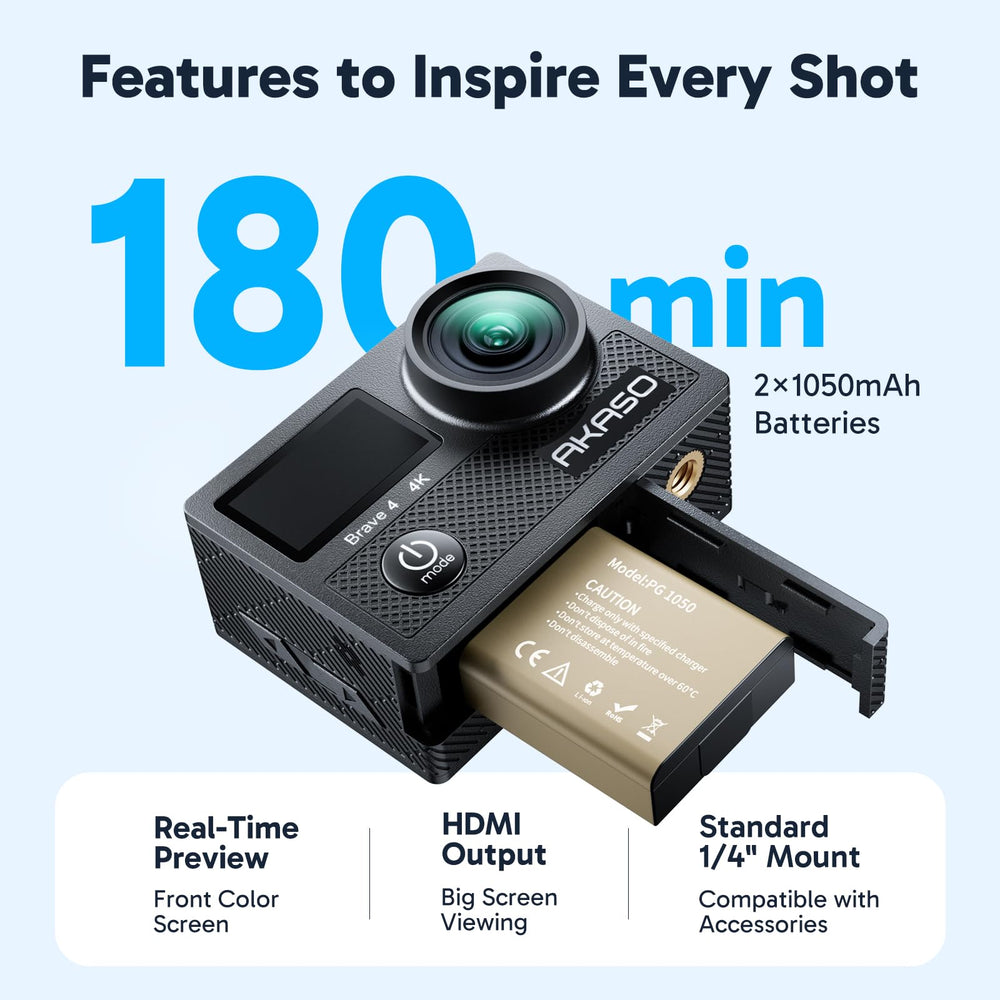 AKASO Brave 4 batteries and dual charger for extended recording time
