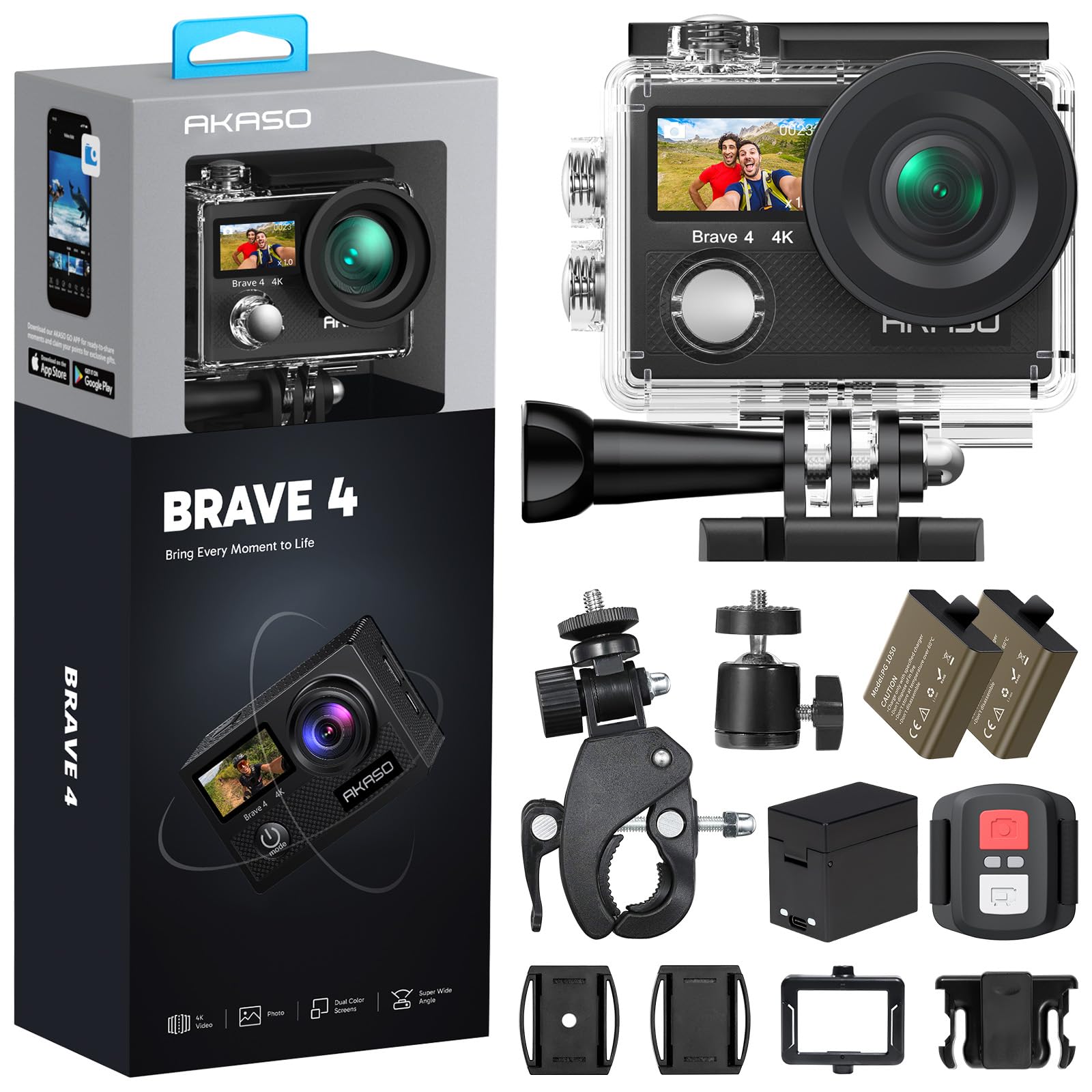 AKASO Brave 4 front view showing lens and durable build for clear framing