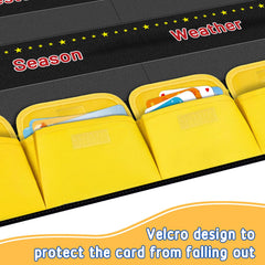 AKAYOK spread of laminated number and month cards illustrating vivid visuals for recognition