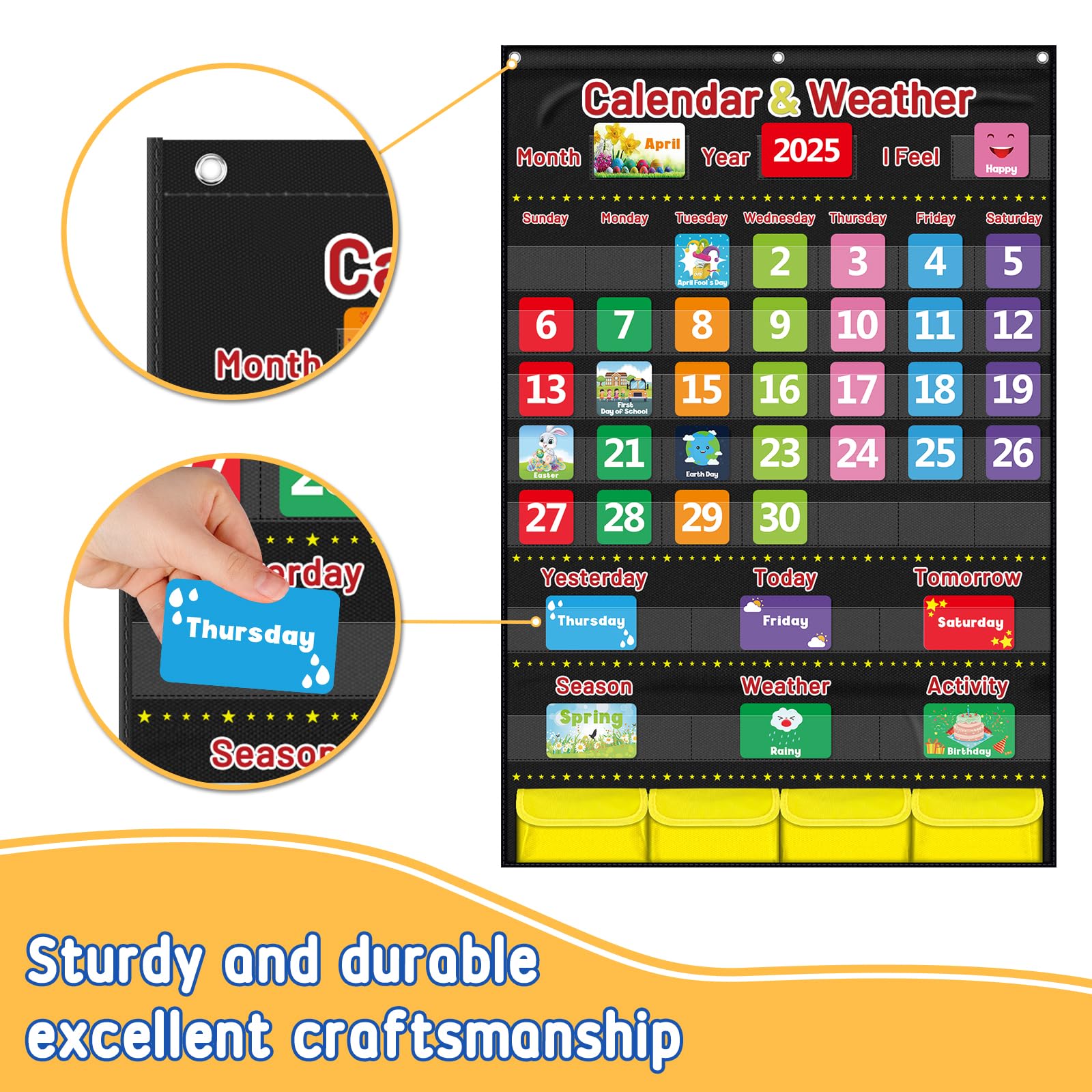 AKAYOK weather and season cards close-up highlighting teachable vocabulary and reuse benefits