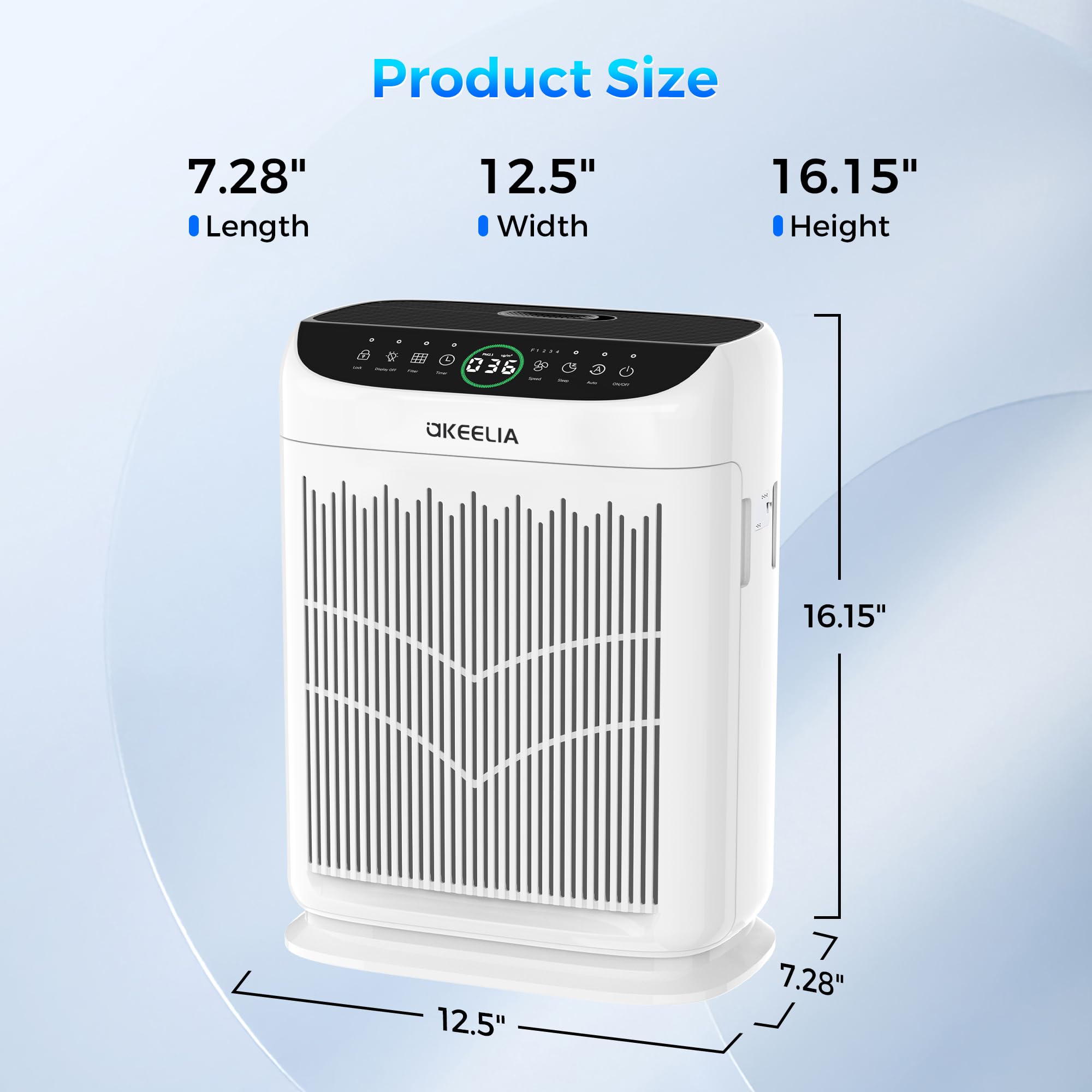 Akeelia HEPA filter replacement box emphasizing simple maintenance