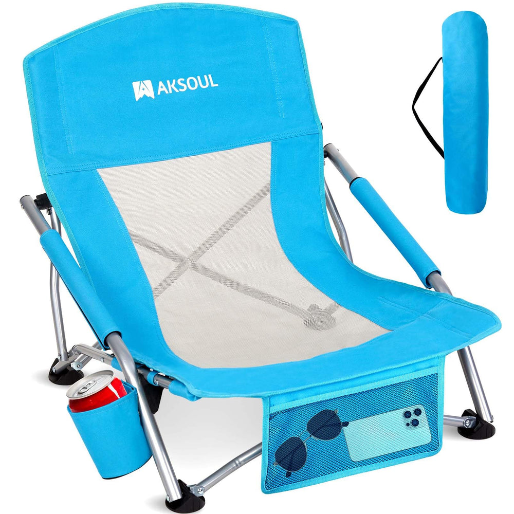 AKSOUL front view of chair open showing wide seat and low back for comfort