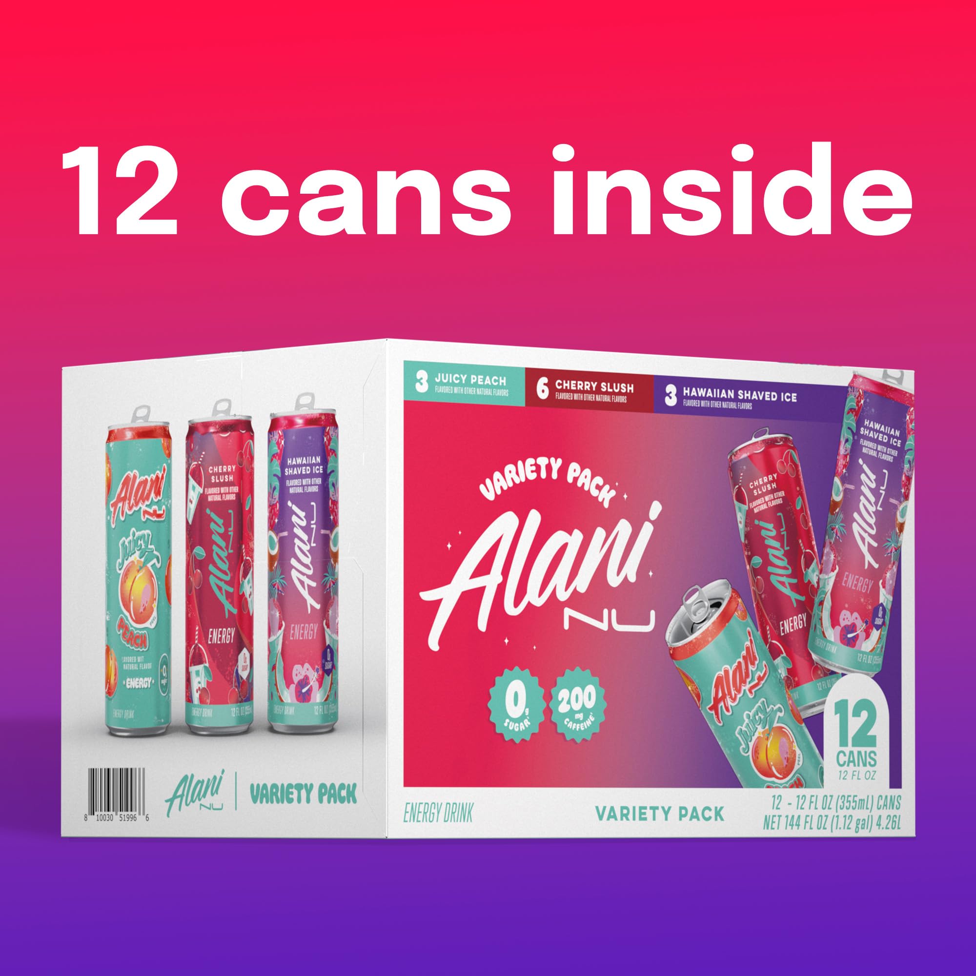 Alani Nu Juicy Peach can held by hand showing size and portable energy benefit