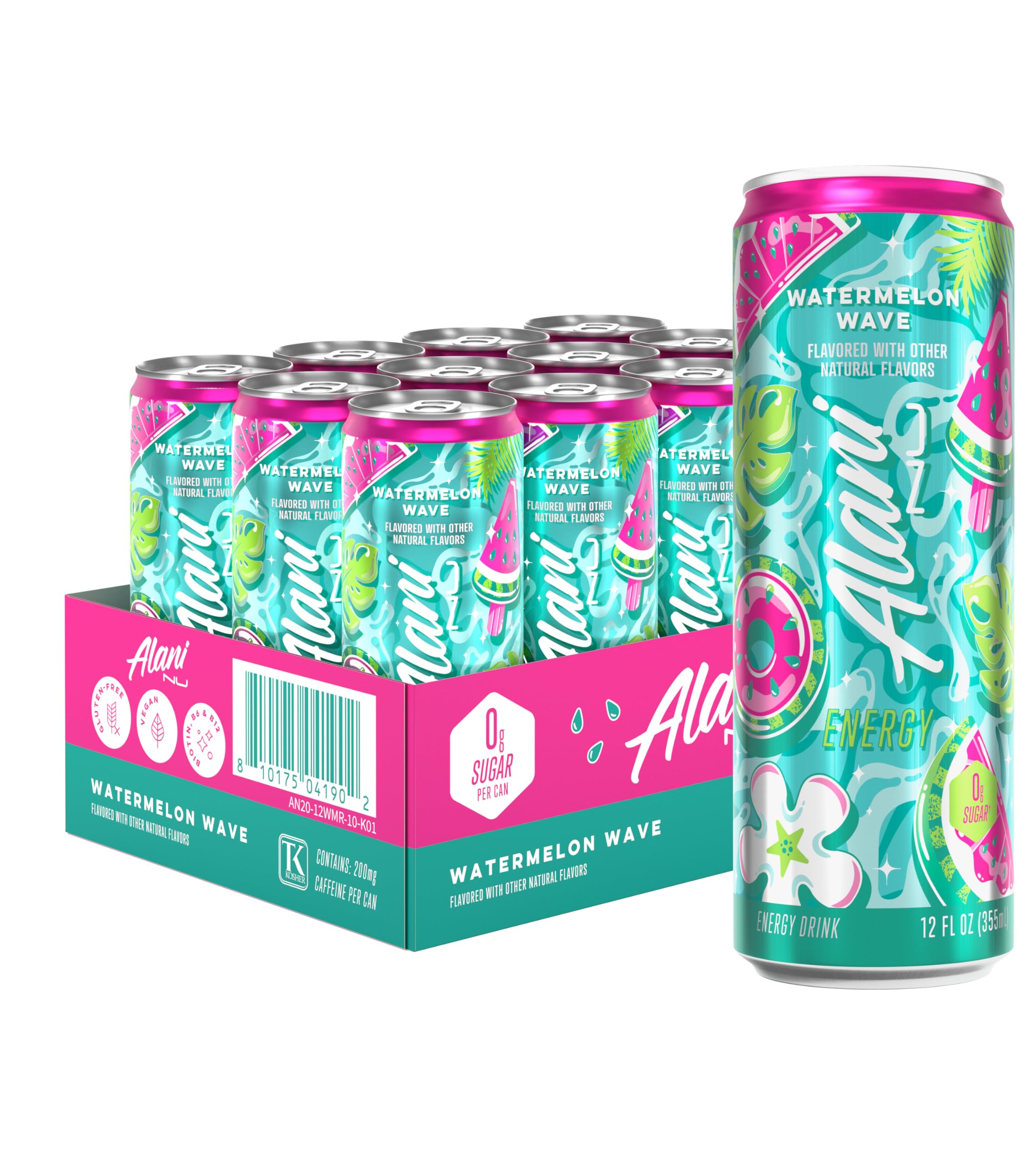 Alani Nu front can showing watermelon flavor and branding for quick recognition