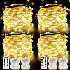 Albelt front packaging showing four 33ft warm white strings and two remotes for easy setup