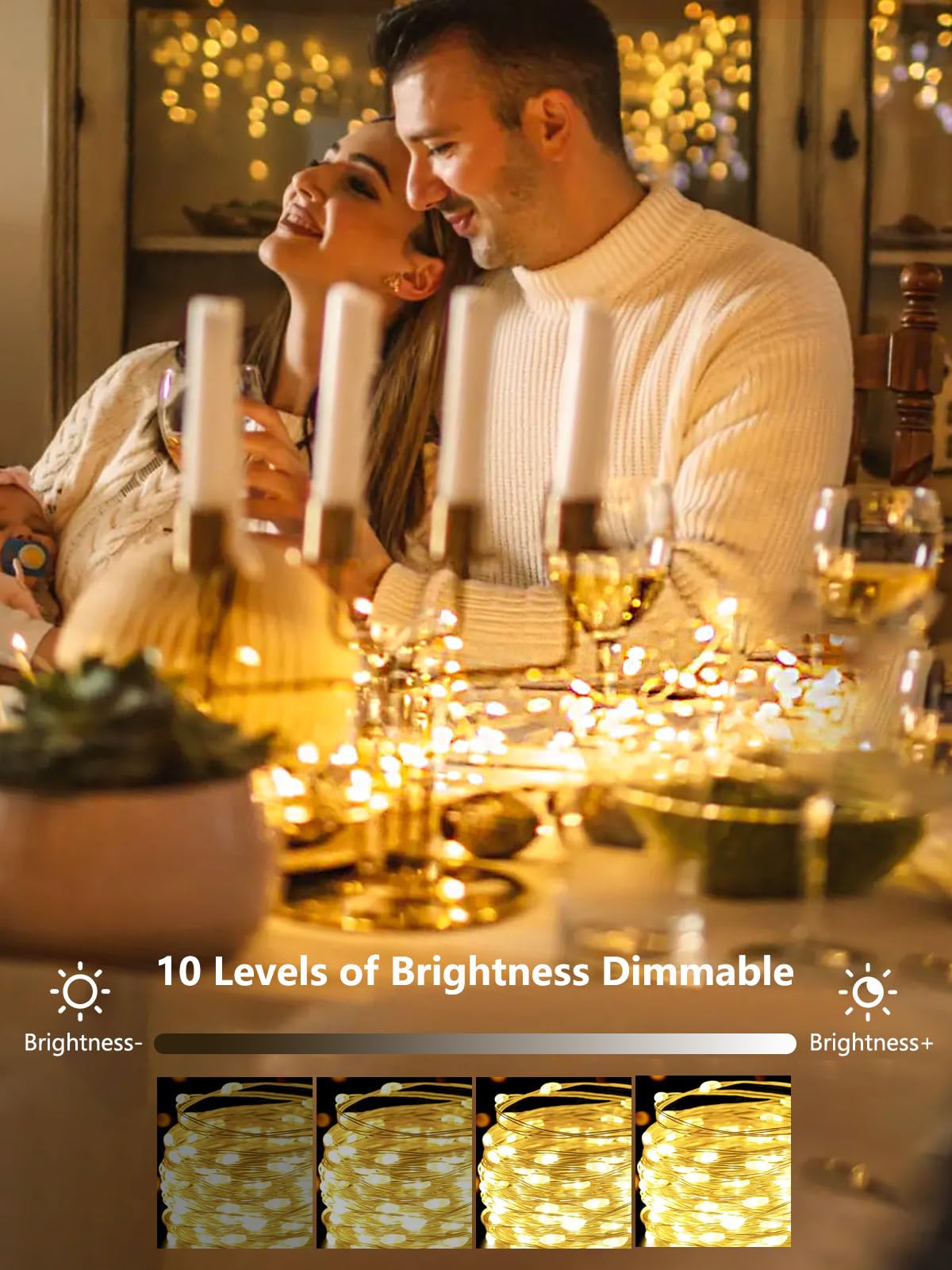 Albelt lights wrapped around a Christmas tree creating cozy warm-white holiday ambiance