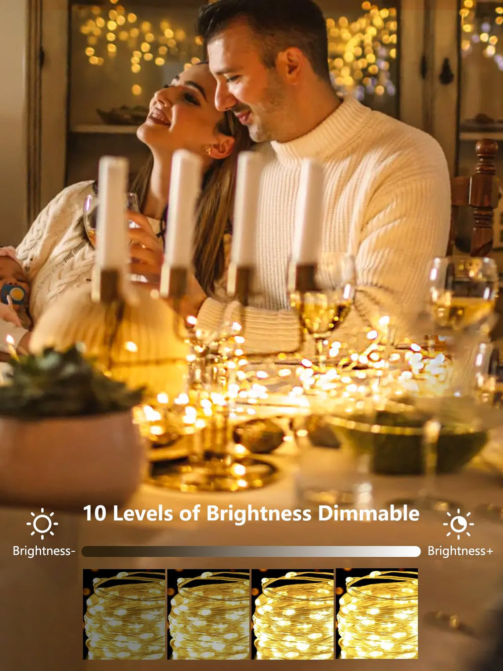 Albelt lights wrapped around a Christmas tree creating cozy warm-white holiday ambiance