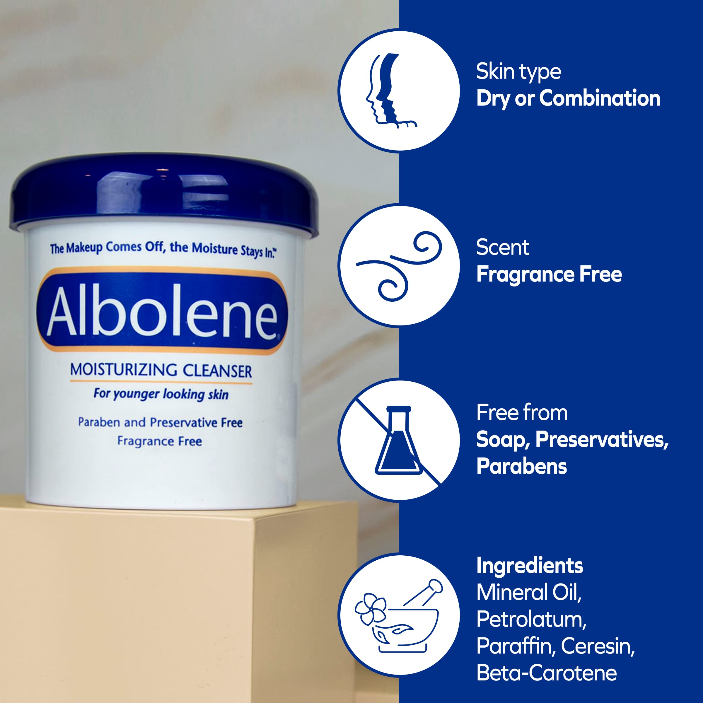 Albolene before and after makeup removal showing visible makeup lifting benefit