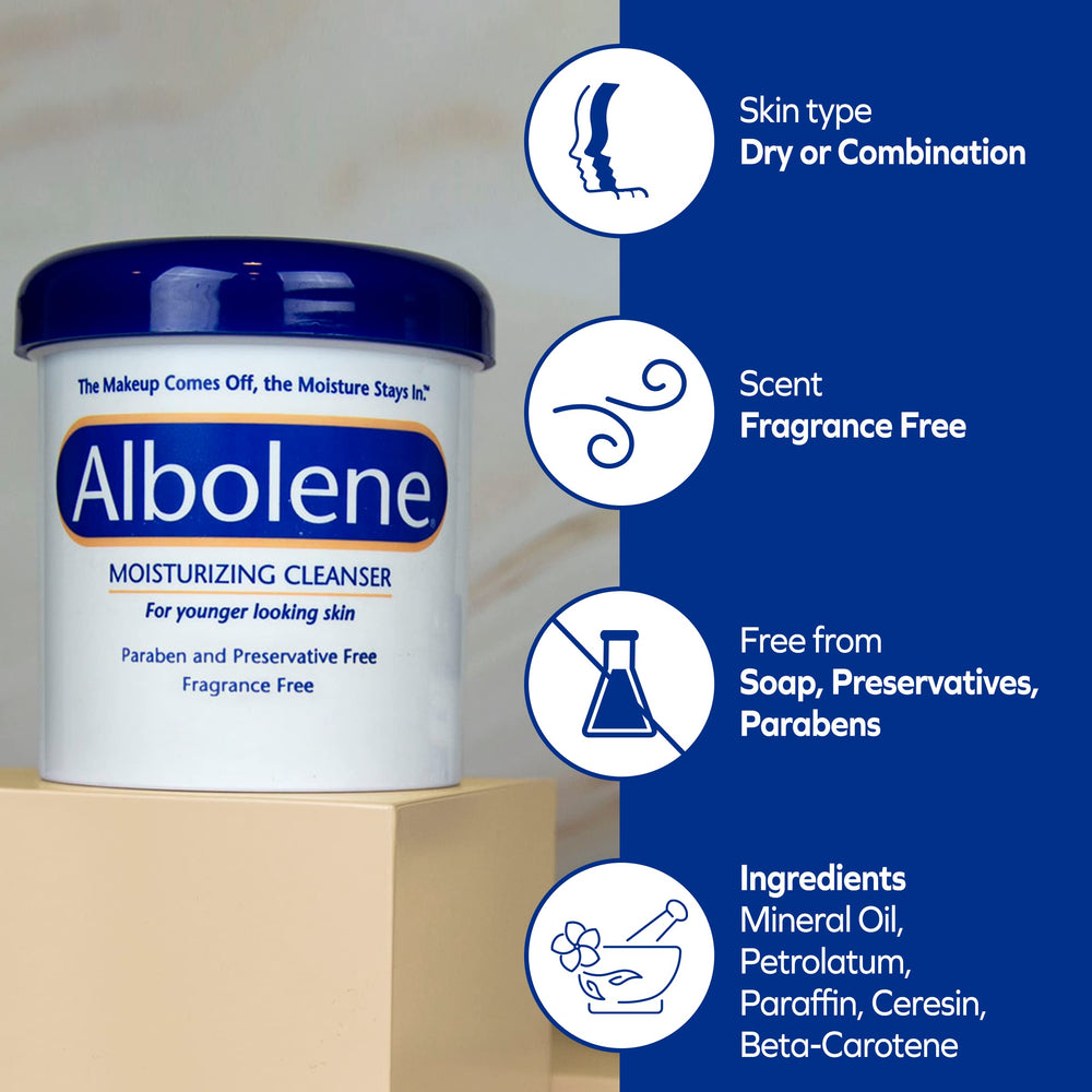 Albolene before and after makeup removal showing visible makeup lifting benefit
