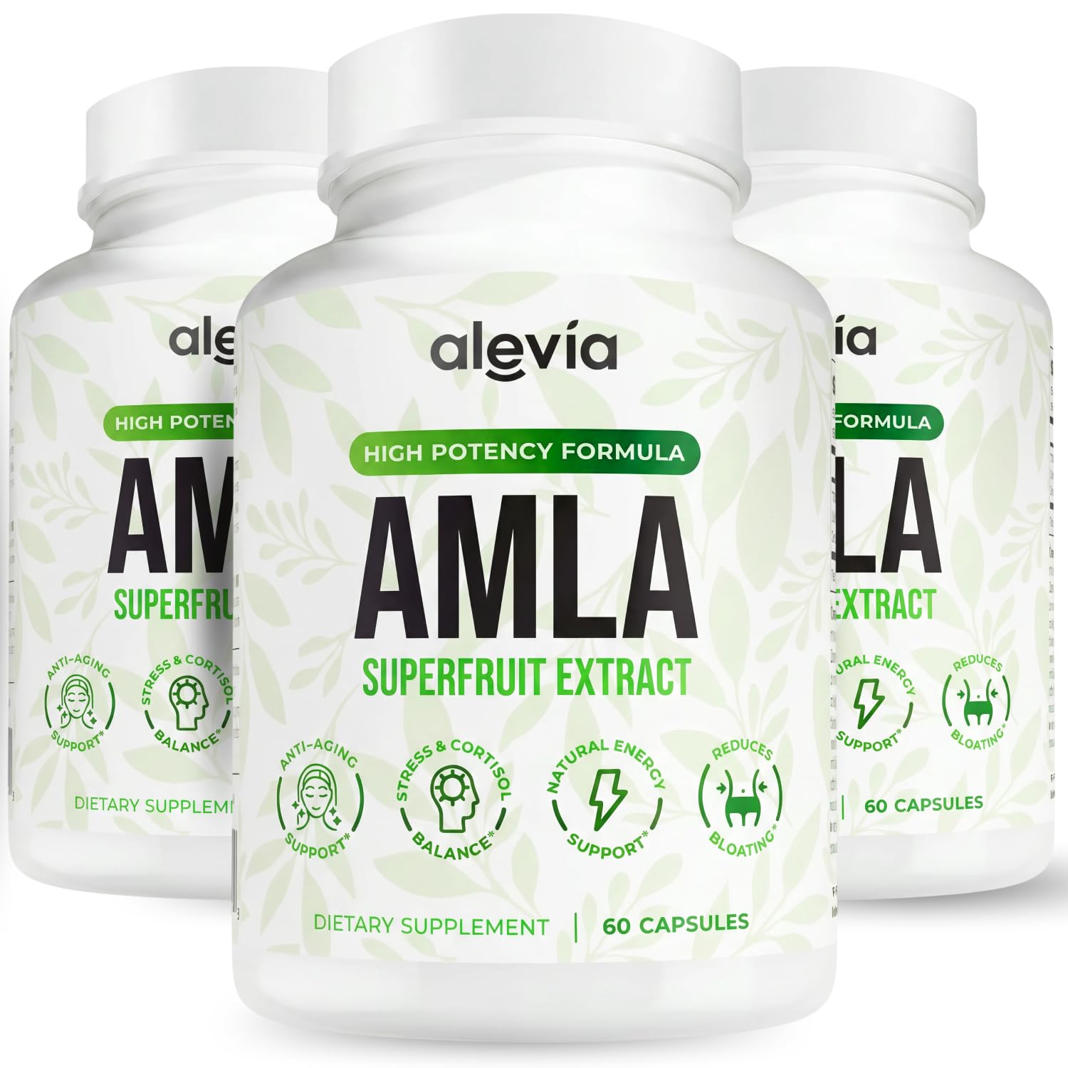 Alevia front packaging showing bottle and label for clear product ID and benefits