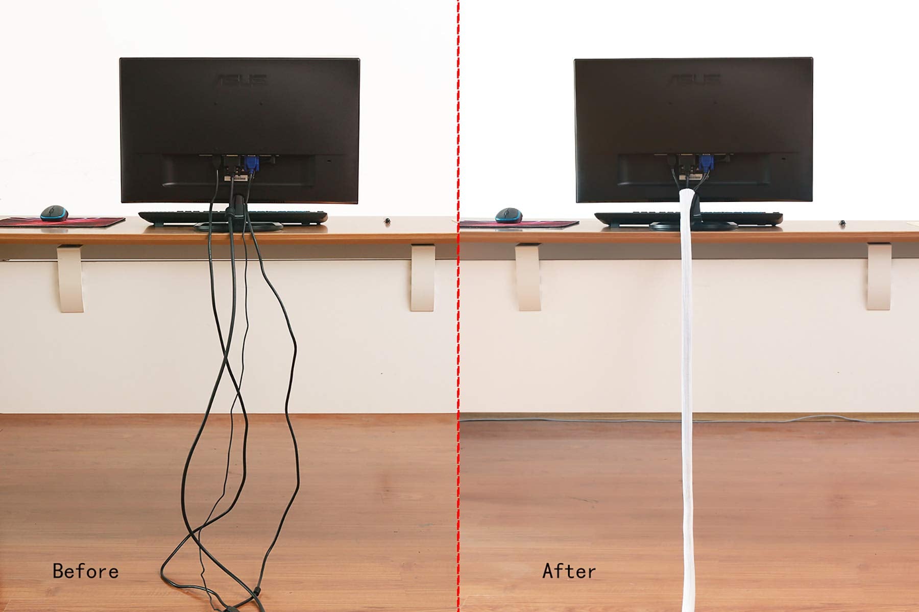 Alex Tech sleeve with multiple cables inserted demonstrating organized wiring