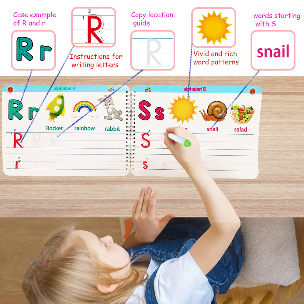 ALIANFLY child using workbook practicing letters and numbers for focused learning
