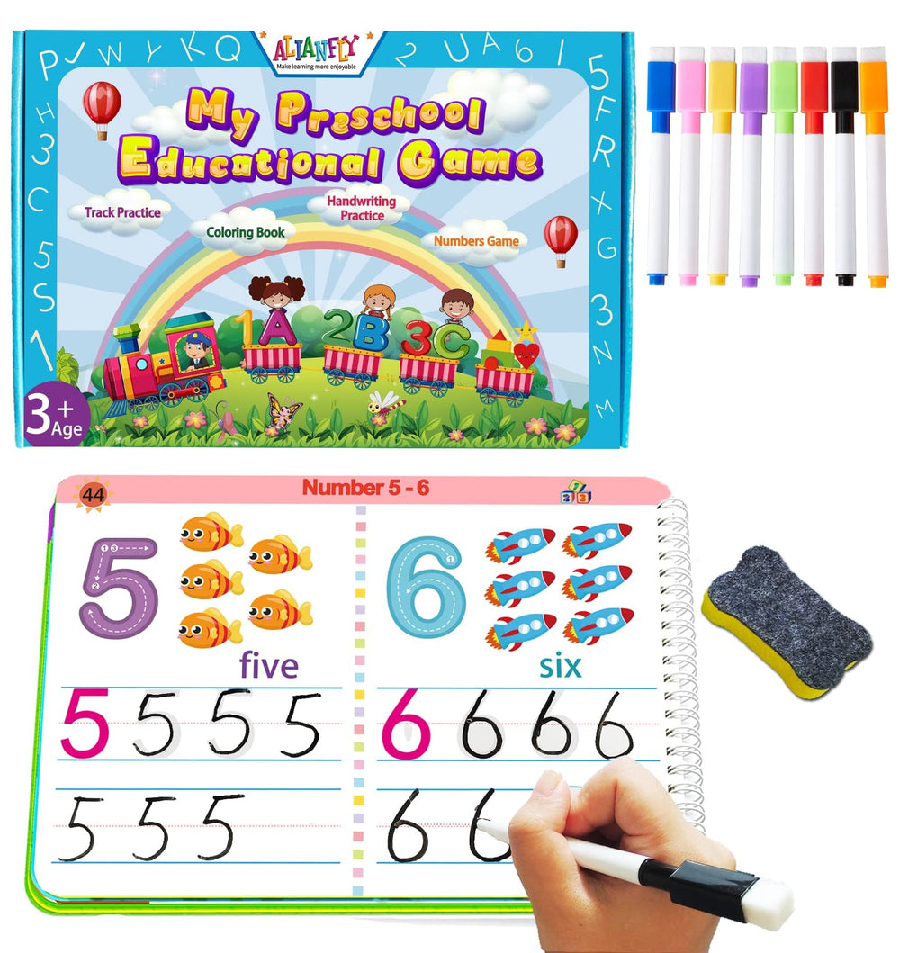 ALIANFLY front cover and box showing complete preschool workbook set benefit clarity