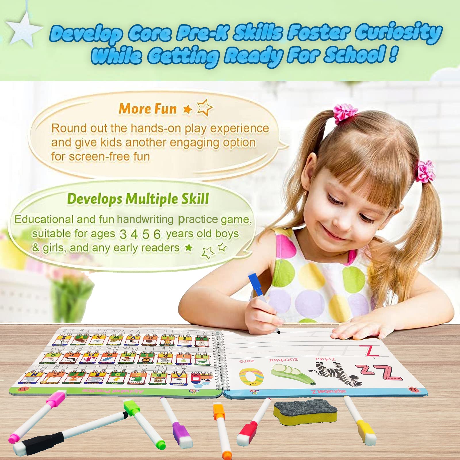 ALIANFLY included markers and eraser close-up for easy grip and quick corrections