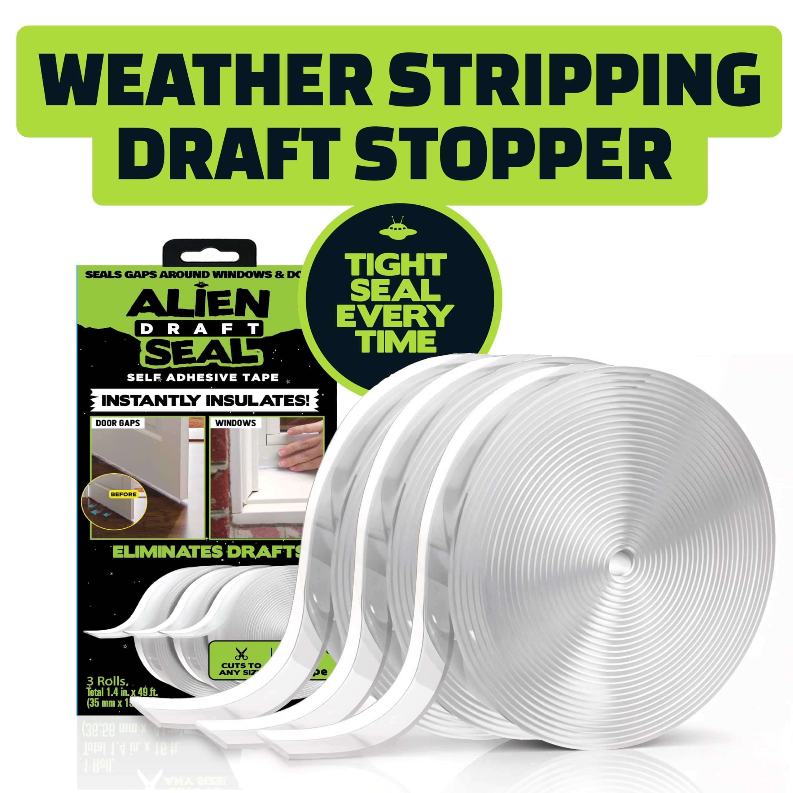 ALIEN TAPE strip against white trim illustrating transparent low-visibility finish