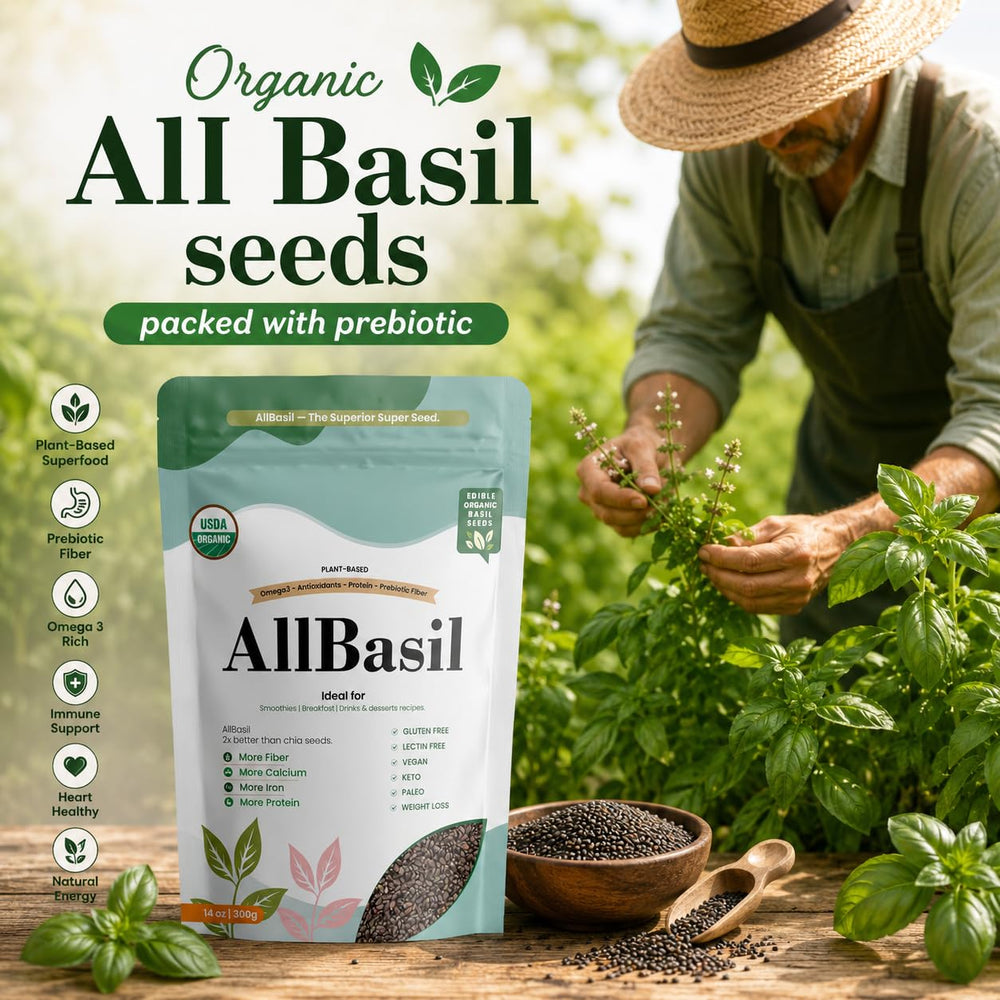 All Basil seeds close-up texture highlighting seed structure and fiber benefit