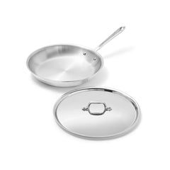 All-Clad D3 front view with lid showing versatile stovetop-to-oven benefit