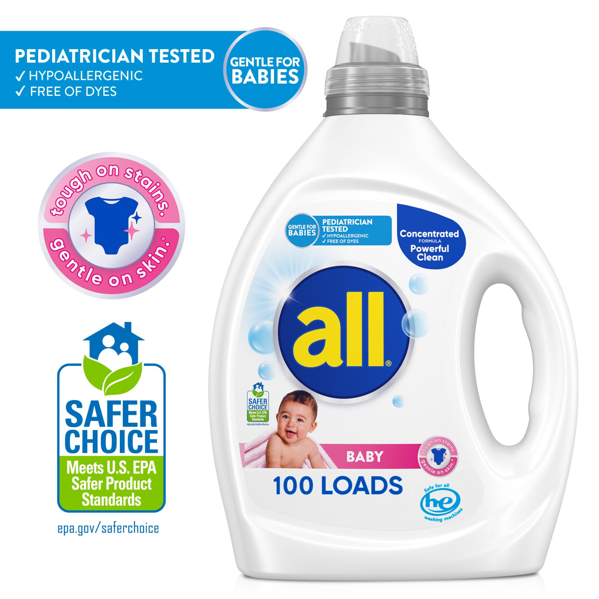 all close-up label highlighting pediatrician tested and hypoallergenic benefits