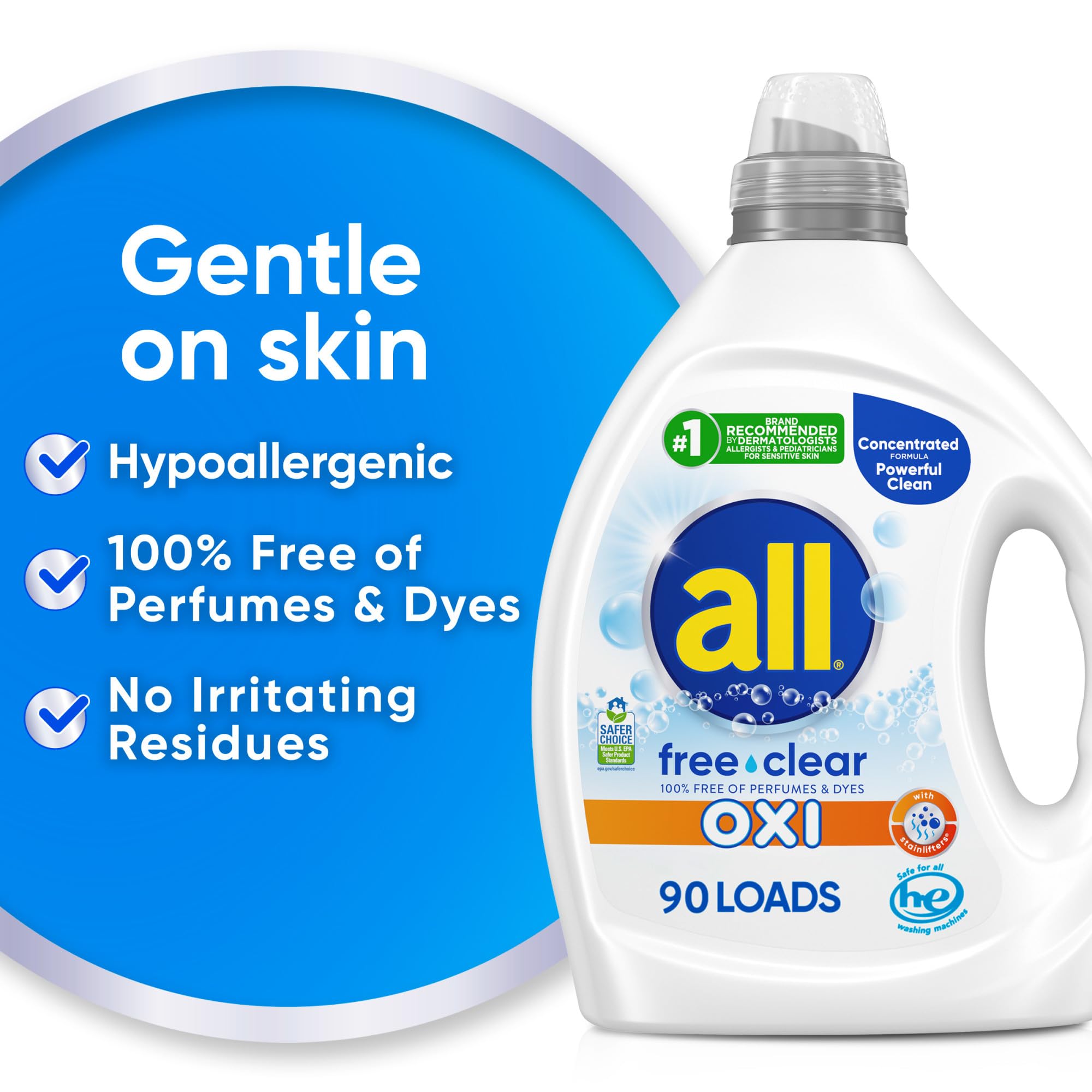 all free clear pouring concentrated detergent into cap for precise dosing benefit
