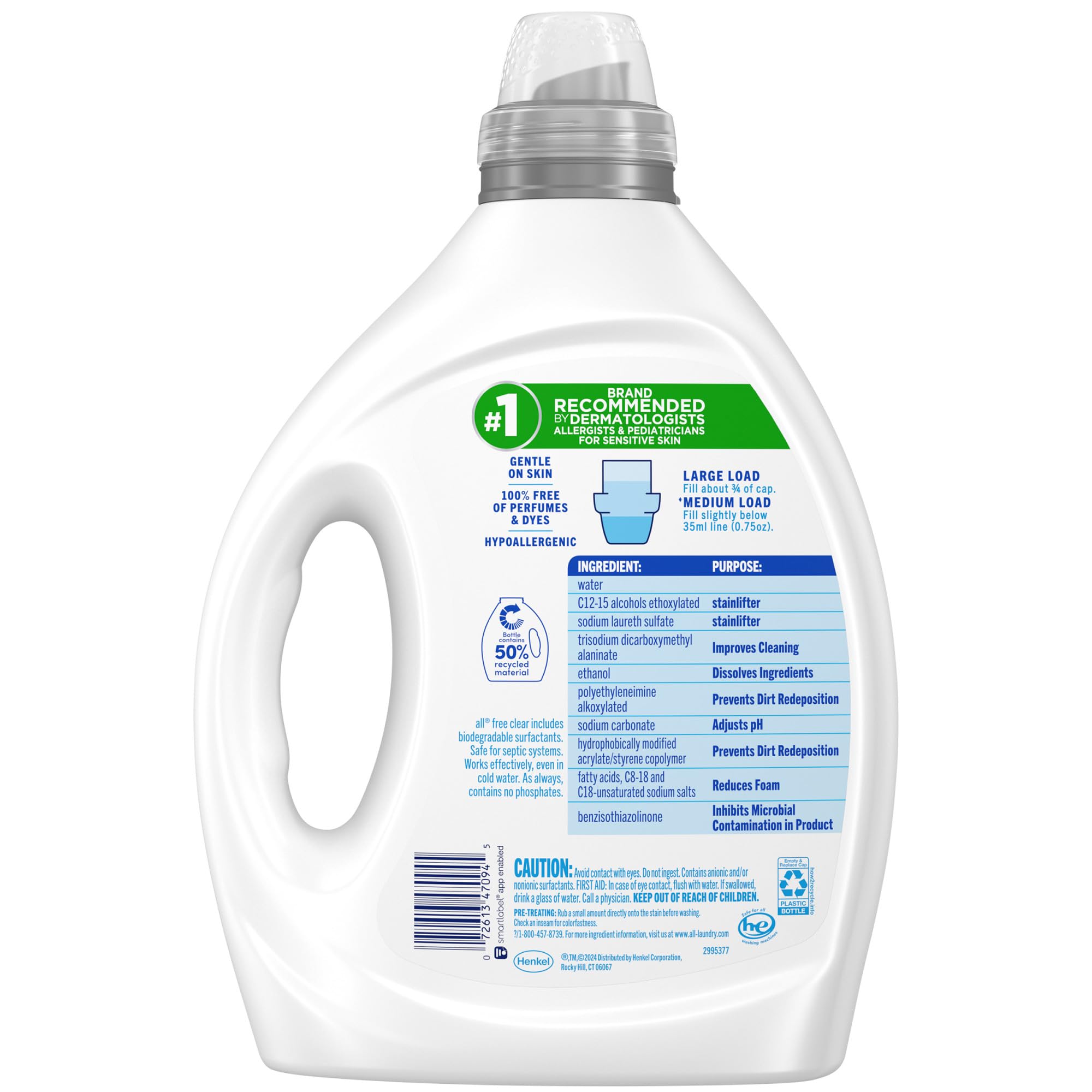 all free clear label certifications depicting Safer Choice and hypoallergenic benefit