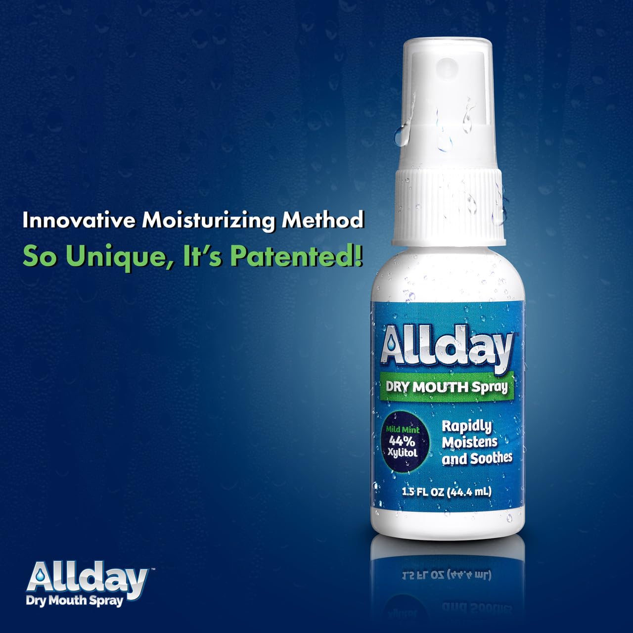 Allday bottle with mint leaves illustrating mild mint freshening benefit