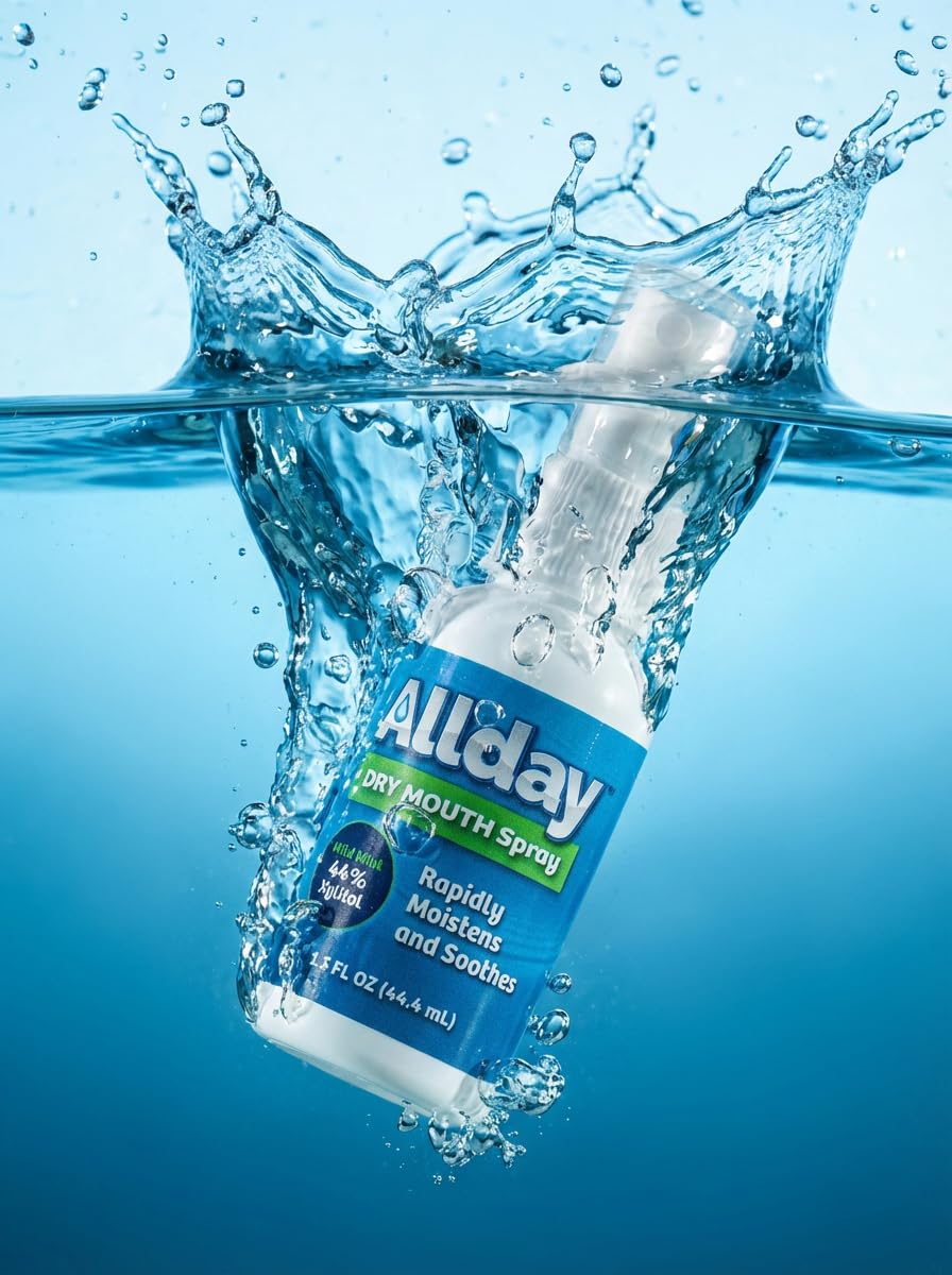Allday bottle on nightstand suggesting easy bedtime relief benefit