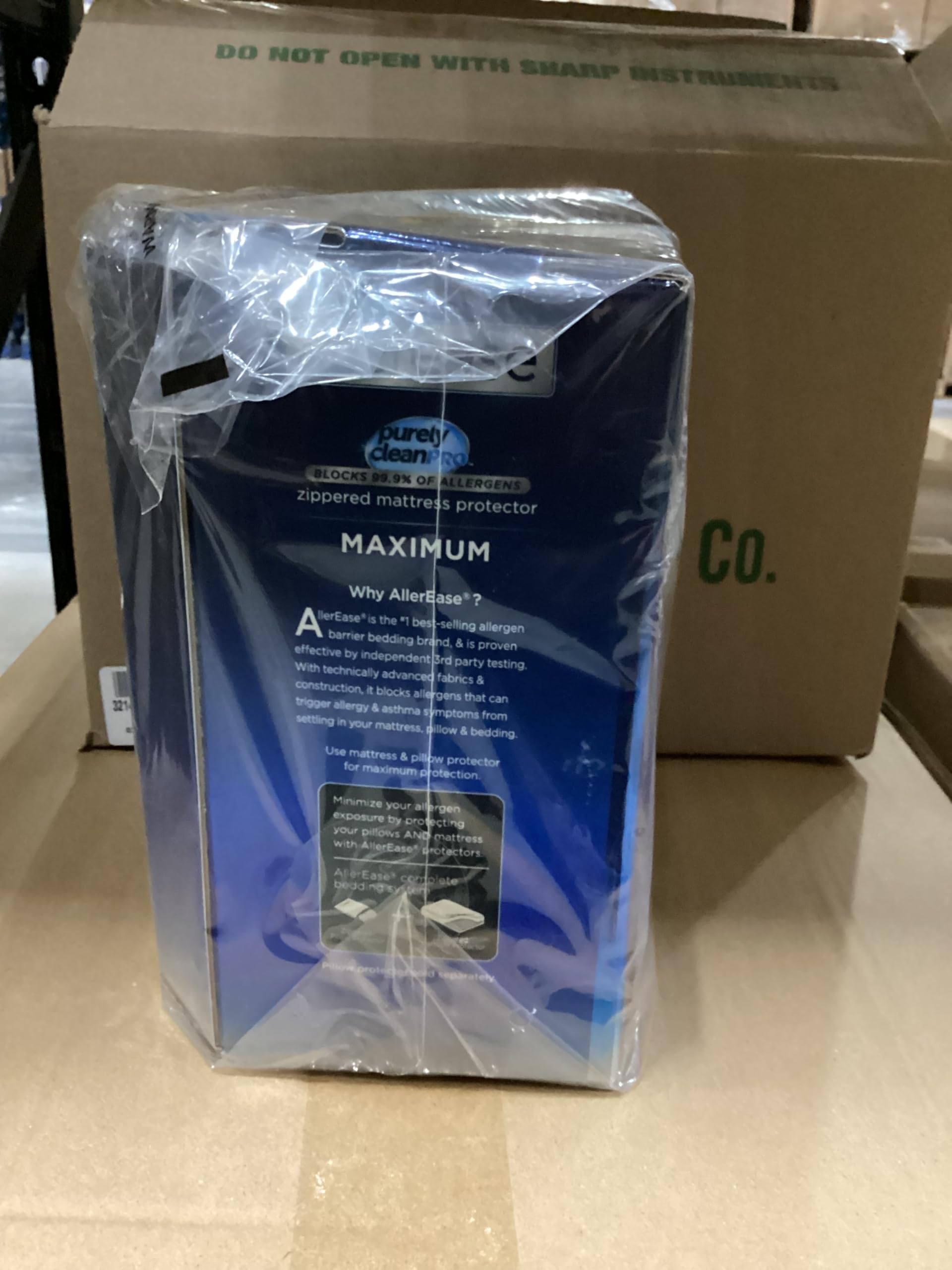 AllerEase care tag and label image showing washing instructions and warranty info