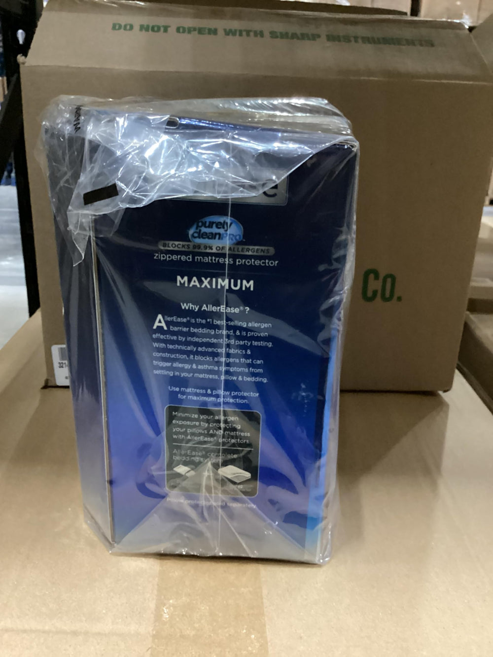 AllerEase care tag and label image showing washing instructions and warranty info