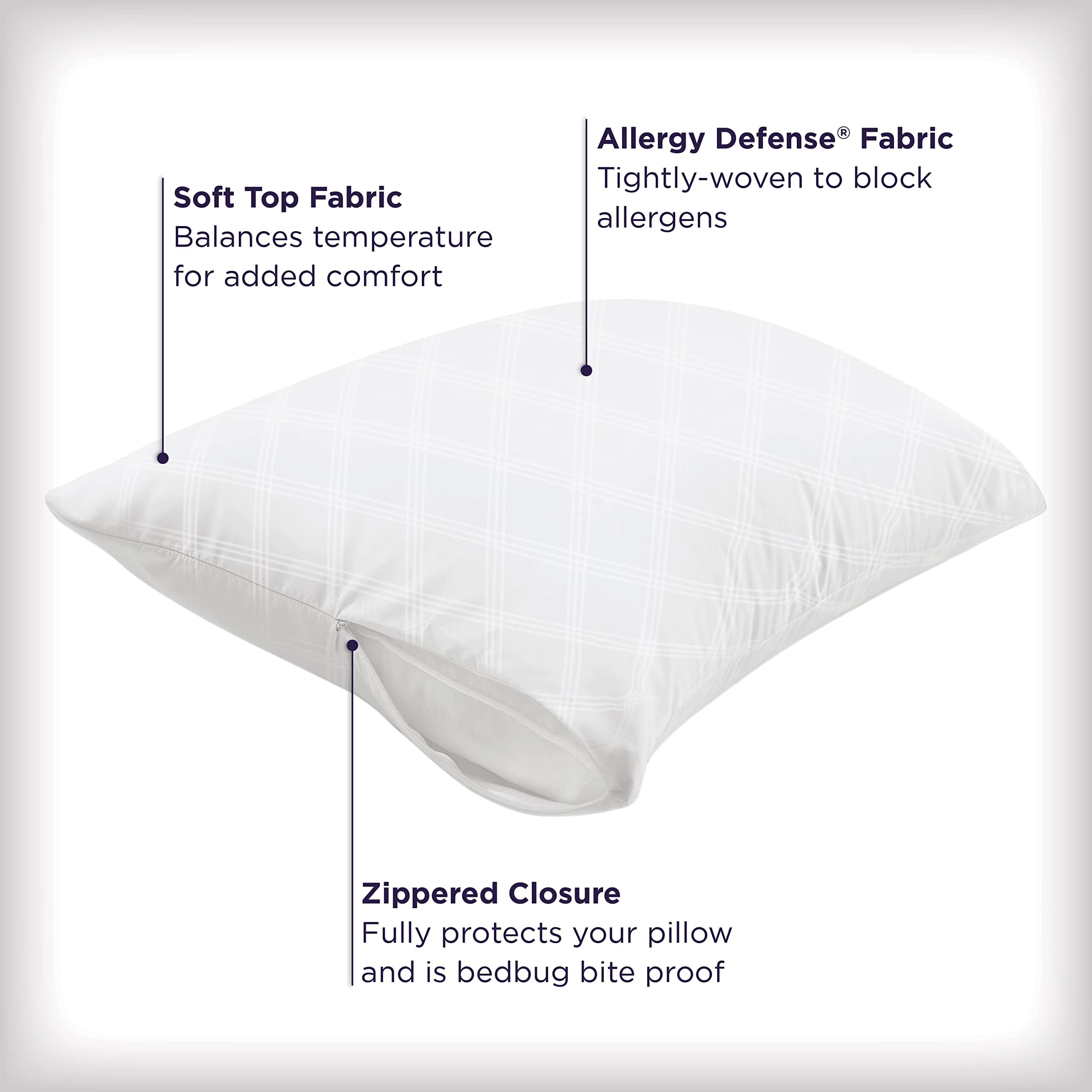 Aller-Ease protector fitted on a pillow illustrating snug fit and extended pillow life