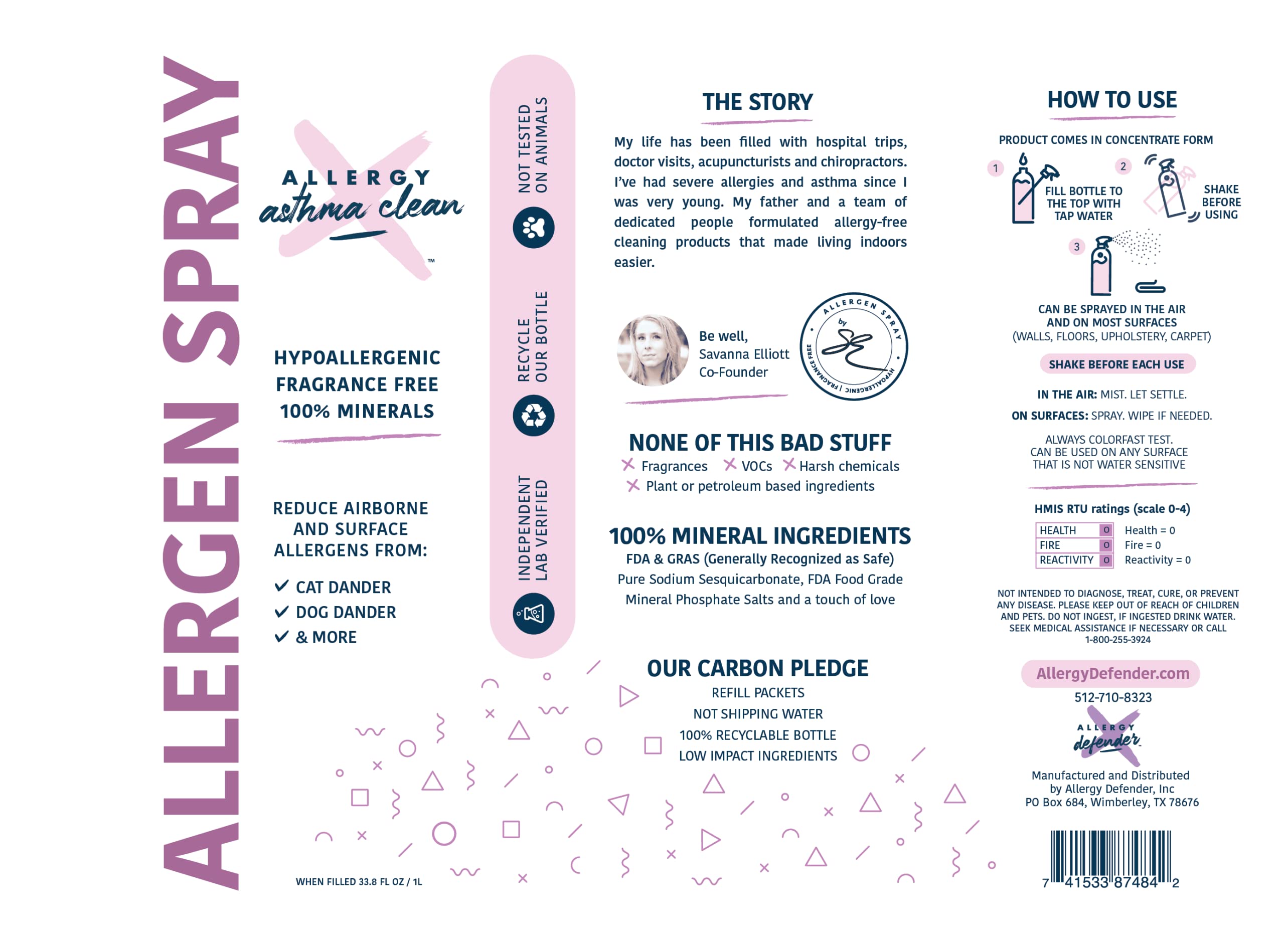 Allergy Asthma Clean back label with directions and ingredient notes