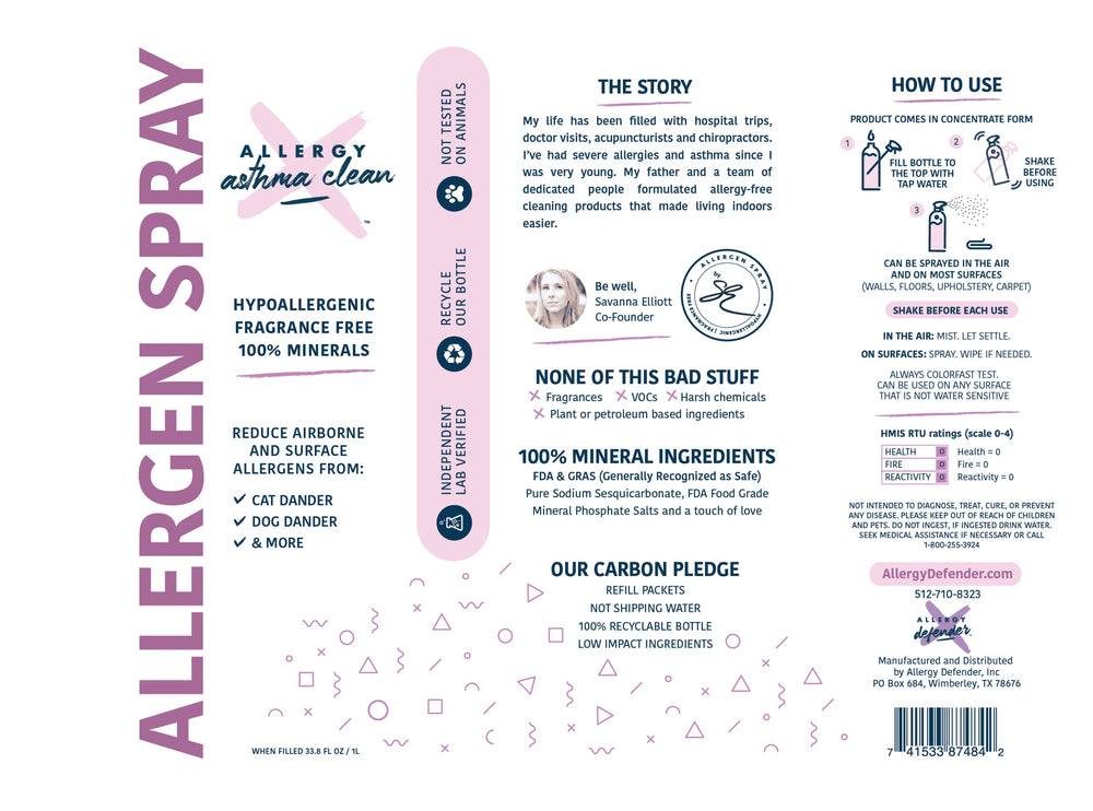 Allergy Asthma Clean back label with directions and ingredient notes