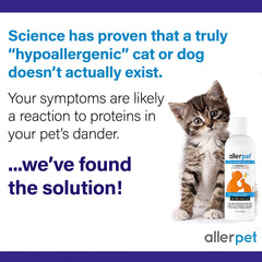 Allerpet spray applied to cat back for quick, low-stress grooming