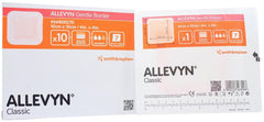 Allevyn front packaging showing dressing box and clear product branding, supports quick identification
